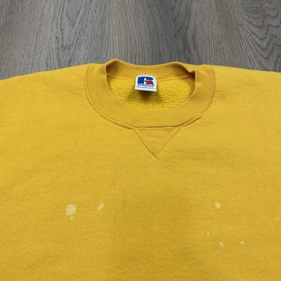 Vintage Russell Athletic Sweatshirt Mens Large Yellow Crewneck Pullover USA 90s - Picture 3 of 14